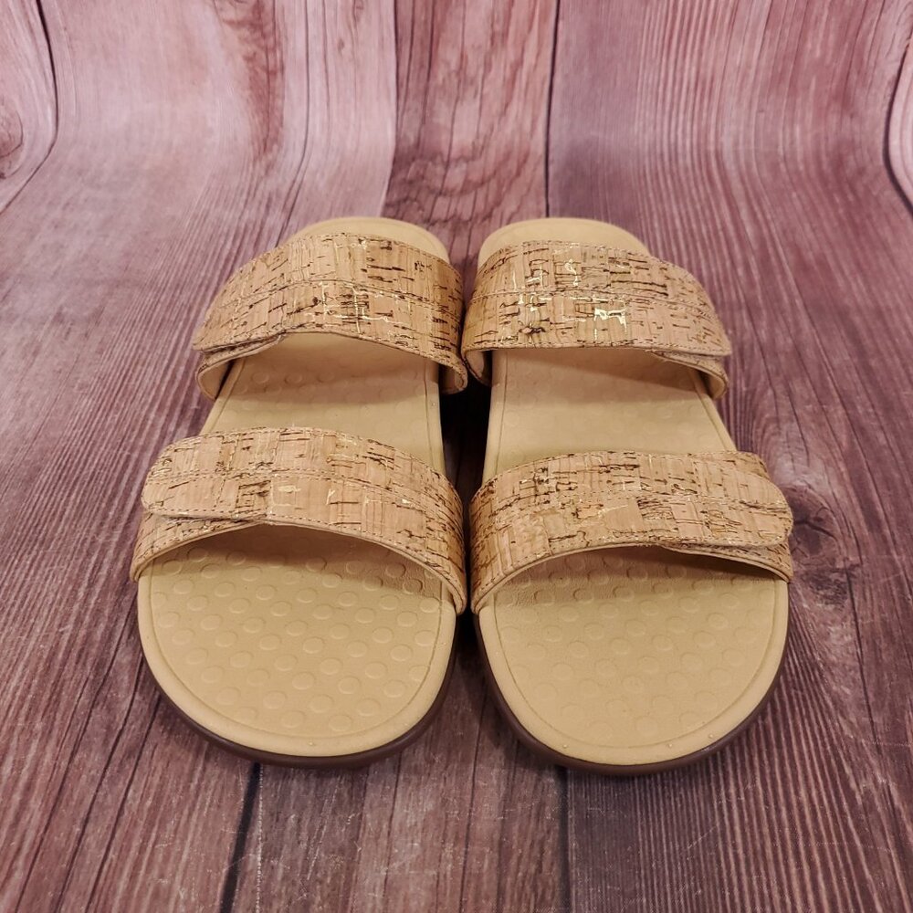 Vionic Shore Womens Size 9 Two Adjustable Straps Cork Sandals Slides Tan Comfort - Picture 4 of 14
